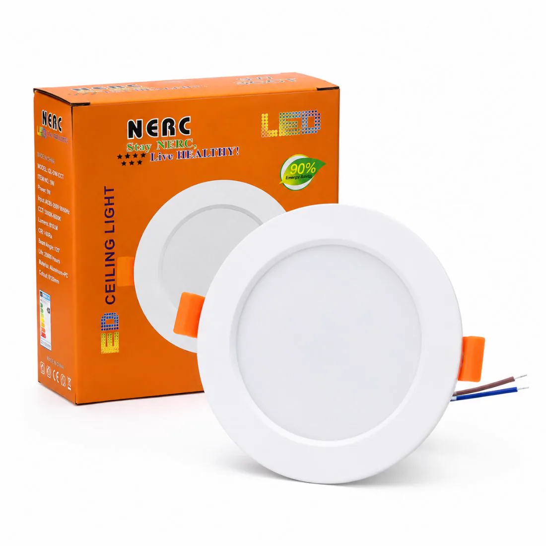 Spot LED encastré 9W NERC et son emballage